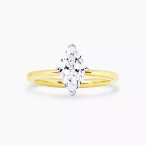18ct yellow and white gold marquise diamond solitaire ring
