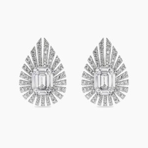 18ct white gold baguette and round diamond earrings