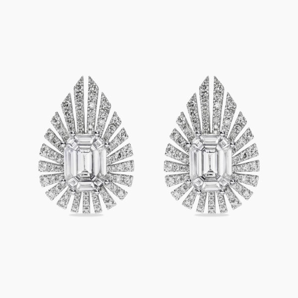 18ct white gold baguette and round diamond earrings