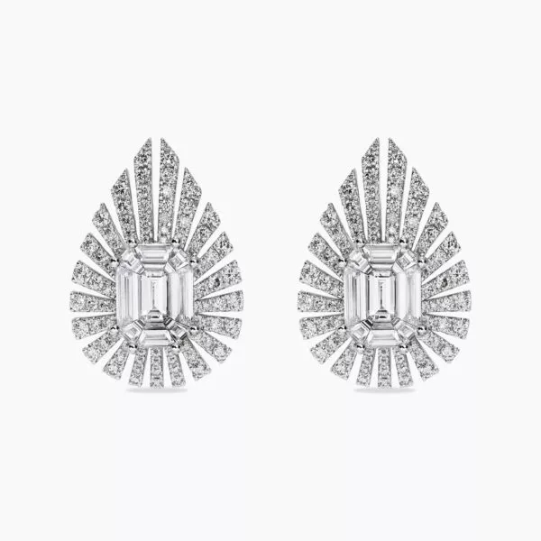 18ct white gold baguette and round diamond earrings