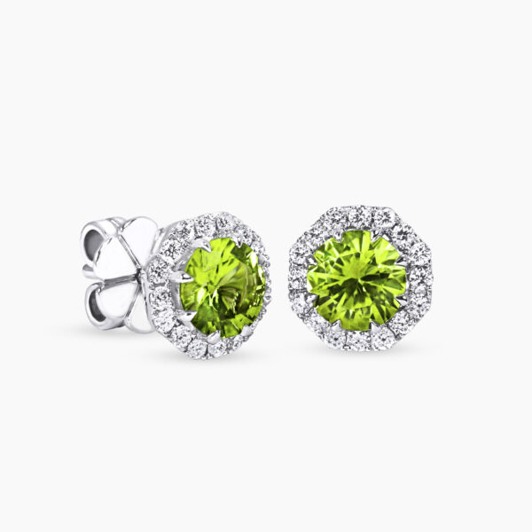 18ct white gold peridot and diamond halo stud earrings