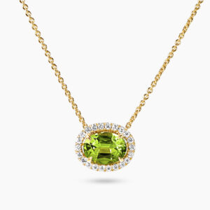 18ct yellow gold oval peridot and diamond necklace