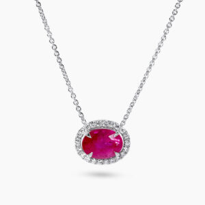 18ct white gold 1.75ct oval ruby and diamond necklace