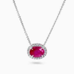 18ct white gold 1.75ct oval ruby and diamond necklace