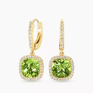 18ct yellow gold peridot and diamond drop earrings