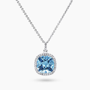 18ct white gold swiss blue topaz and diamond necklace