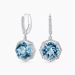 18ct white gold Swiss blue topaz and diamond drop earrings