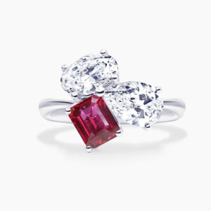 18ct white gold ruby radiant and oval, pear diamond ring