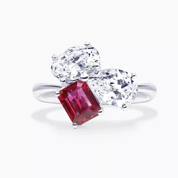 18ct white gold ruby radiant and oval, pear diamond ring