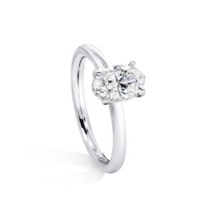 18ct white gold oval cut diamond solitaire four claw ring