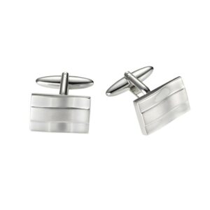Polished and brushed rhodium plated stainless steel cufflinks
