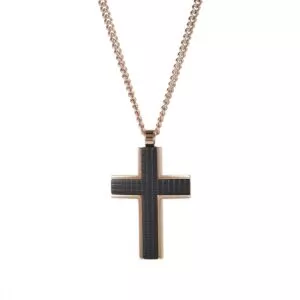 Ion Plated Rose Gold and Black Chequered Inlay Cross necklace