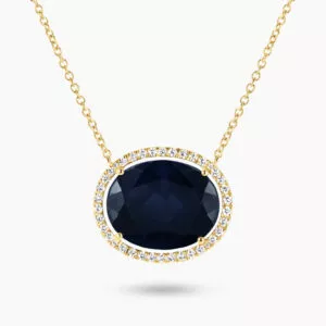 18ct yellow gold oval Australian sapphire and diamond necklace
