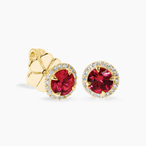 18ct yellow gold ruby and diamond halo earrings