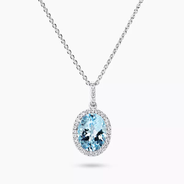 18ct white gold sky blue topaz and diamond necklace