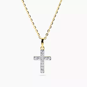 18ct yellow gold diamond cross necklace