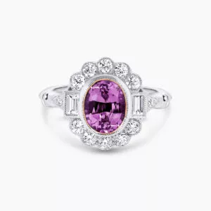 18ct white gold oval pink sapphire and diamond ring