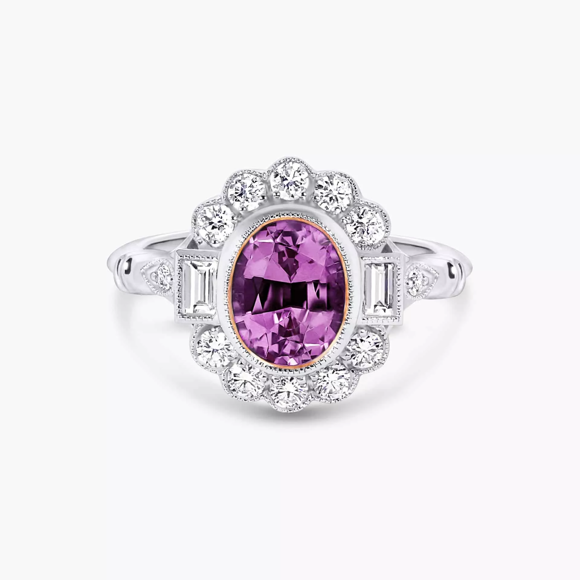 18ct white gold oval pink sapphire and diamond ring Cerrone