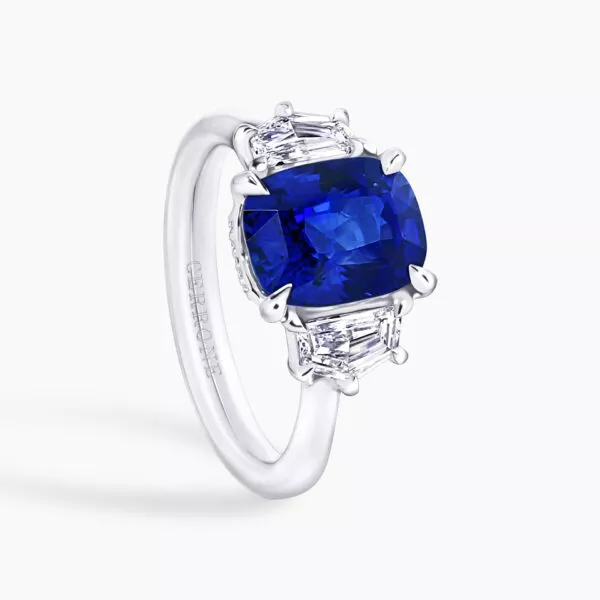 'COMO' 18ct white gold 4.64ct cushion cut Ceylon sapphire & diamond ring