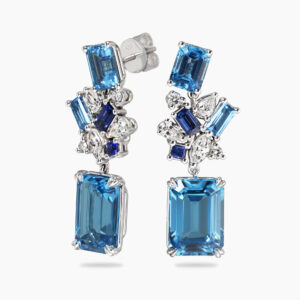 18ct white gold swiss blue topaz sapphire & diamond drop earrings