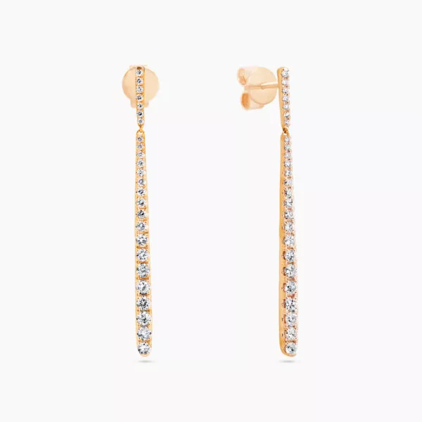 18ct rose gold diamond claw set drop earrings