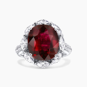 18ct white gold 5.44ct oval rubelite and diamond ring