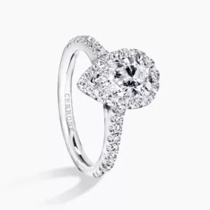 18ct white gold pear shape diamond halo ring