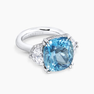 18ct white gold 9.59ct cushion aquamarine and diamond ring