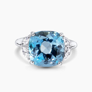 18ct white gold cushion cut Swiss blue topaz and diamond ring