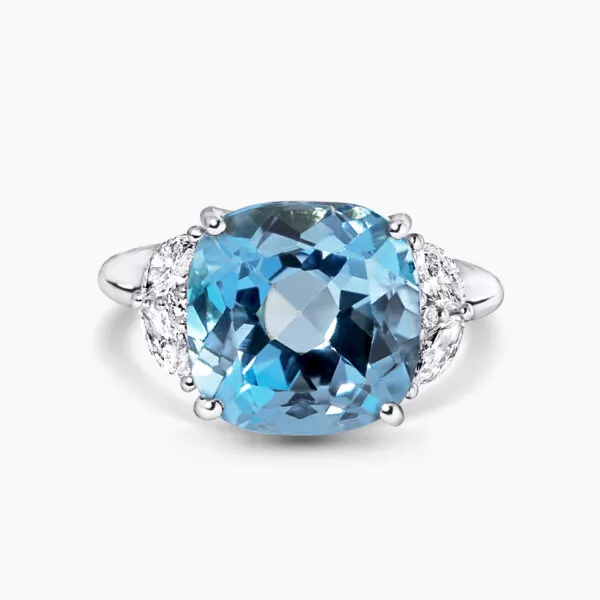 18ct white gold cushion cut Swiss blue topaz and diamond ring