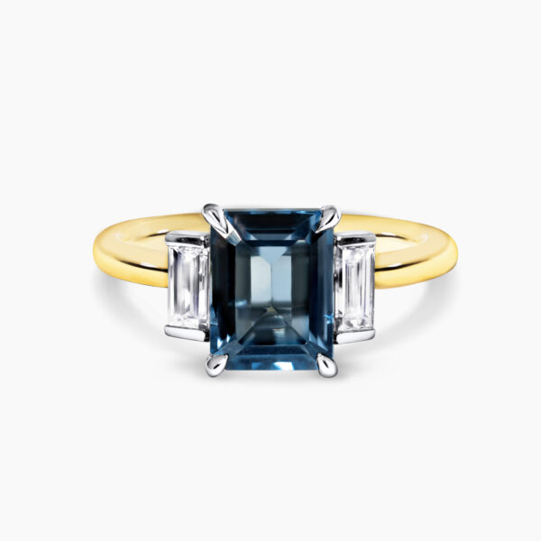 18ct yellow and white gold emerald cut topaz and diamond ring