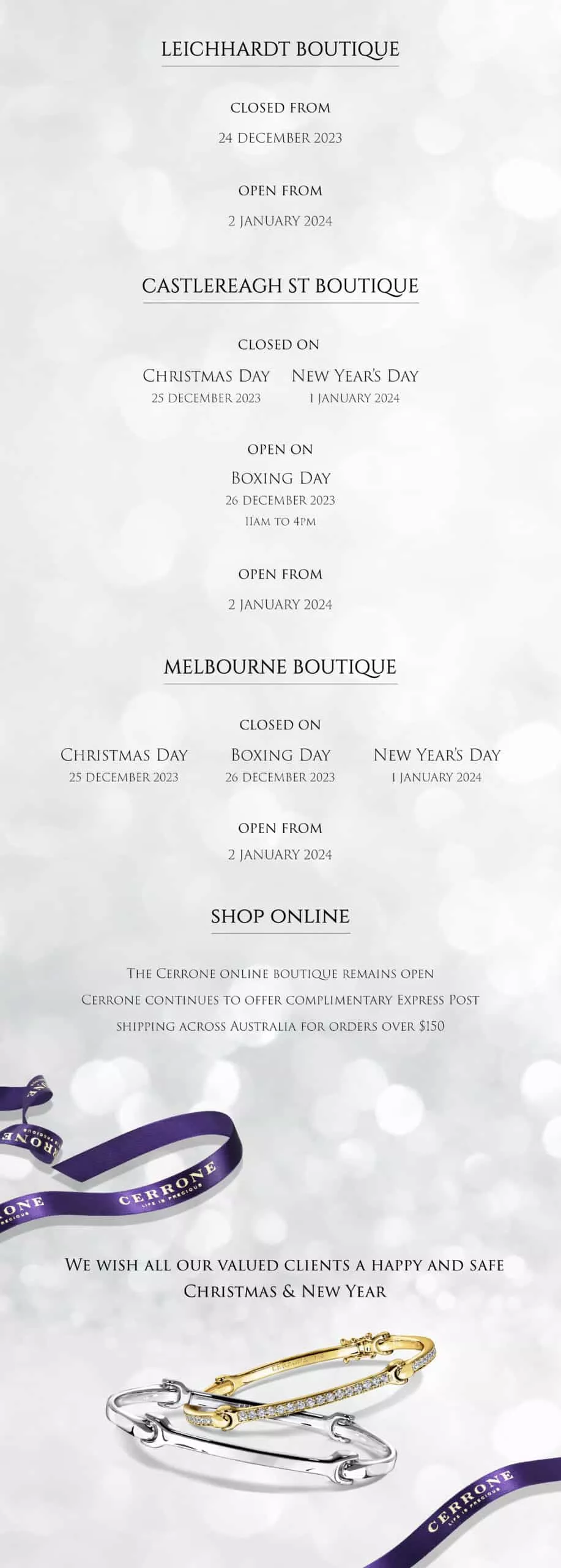 Cerrone Holiday Trading Hours 