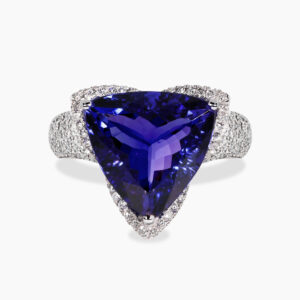 18ct white gold 8.09ct Trilliant cut tanzanite and diamond ring