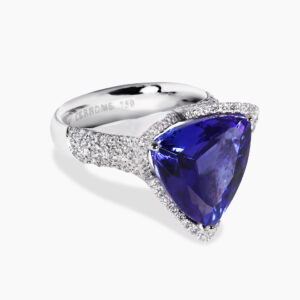 18ct white gold 8.09ct Trilliant cut tanzanite and diamond ring