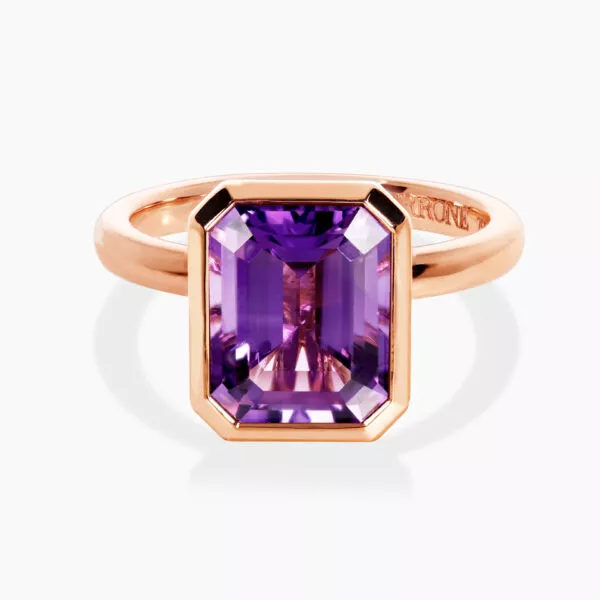 18ct rose gold 3.05ct emerald cut amethyst ring