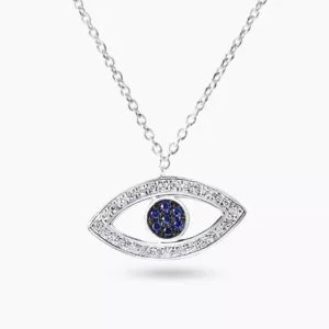 18ct white gold sapphire and diamond evil eye necklace