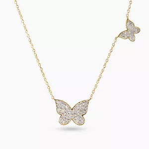 18ct yellow gold diamond butterflies necklace