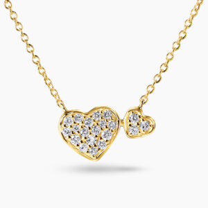 18ct yellow gold diamond double heart necklace