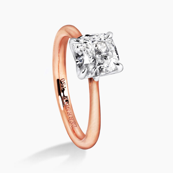 BARI - 18ct rose & white gold Cushion Cut diamond solitaire ring. - Image 2