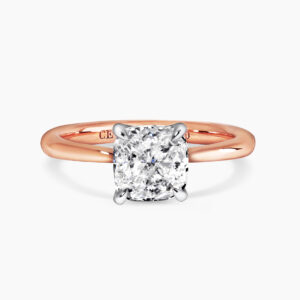 18ct rose and white gold cushion cut diamond solitaire ring