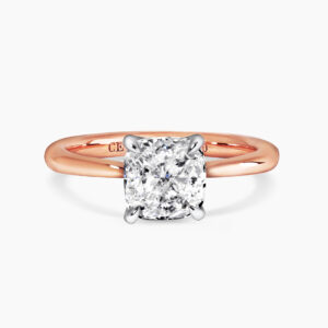 BARI - 18ct rose and white gold cushion cut diamond solitaire ring