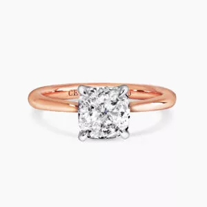 18ct rose and white gold cushion cut diamond solitaire ring