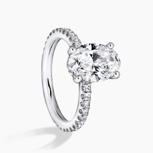 MILAN DIA BAND - 18ct white gold oval diamond hidden halo ring with diamond band - Image 2