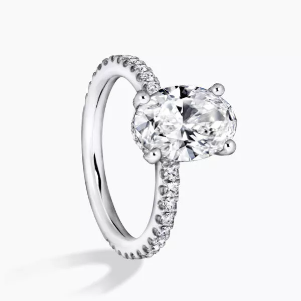 MILAN DIA BAND - 18ct white gold oval diamond hidden halo ring with diamond band - Image 2