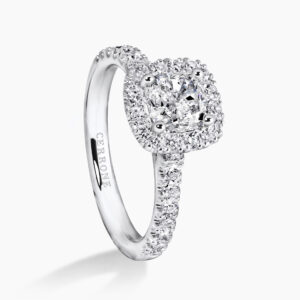 18ct white gold cushion cut diamond halo ring