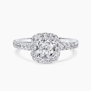 18ct white gold cushion cut diamond halo ring