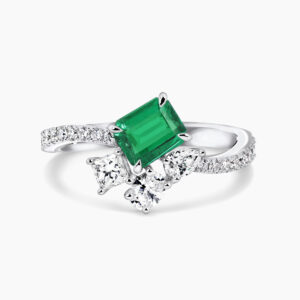 18ct white gold Colombian emerald and diamond ring