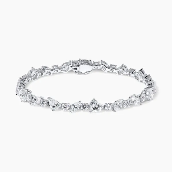 18ct white gold round, pear, marquise & heart shape diamond tennis bracelet