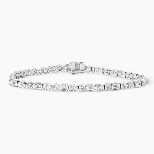 18ct white gold round, oval and emerald cut diamond bracelet