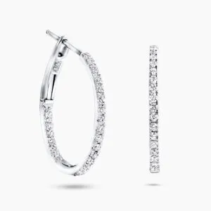 18ct white gold round diamond hoop earrings